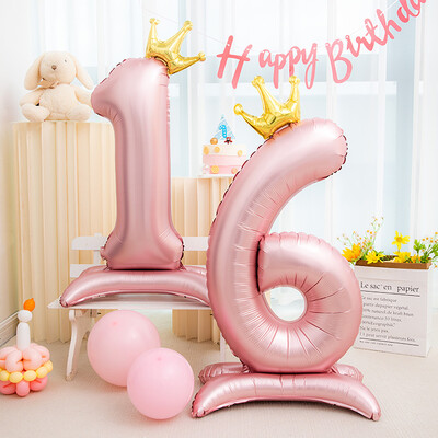 42 inča Crown Decor Pink aluminijska folija Digitalni balon Balon s brojevima za rođendansku zabavu, pribor za ukrašavanje rođendana za djevojčice