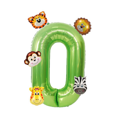 Set de 7 bucăți, număr verde de 40 inch, cu mini baloane cu animale din junglă, tigru, leu, girafă, maimuță, zebră, baloane pentru decorațiuni de naștere pentru copii