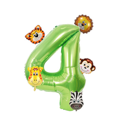 Set de 7 bucăți, număr verde de 40 inch, cu mini baloane cu animale din junglă, tigru, leu, girafă, maimuță, zebră, baloane pentru decorațiuni de naștere pentru copii