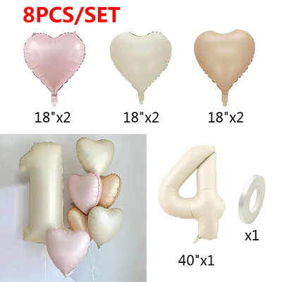 8 vnt. kreminės spalvos širdies folijos balionų rinkinys 40 colių numerio balionų su gimtadieniu vakarėlio dekoracijos Vaikai Mergaitė Berniukas 1 2 3 4 5 6 7 8 9