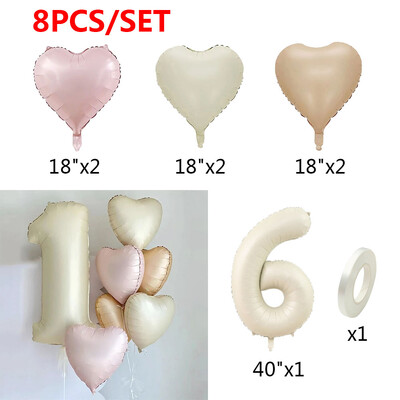 8 vnt. kreminės spalvos širdies folijos balionų rinkinys 40 colių numerio balionų su gimtadieniu vakarėlio dekoracijos Vaikai Mergaitė Berniukas 1 2 3 4 5 6 7 8 9