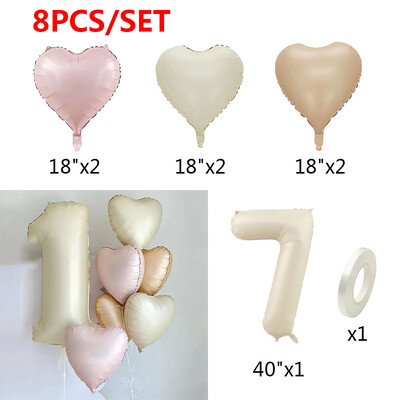 8 vnt. kreminės spalvos širdies folijos balionų rinkinys 40 colių numerio balionų su gimtadieniu vakarėlio dekoracijos Vaikai Mergaitė Berniukas 1 2 3 4 5 6 7 8 9