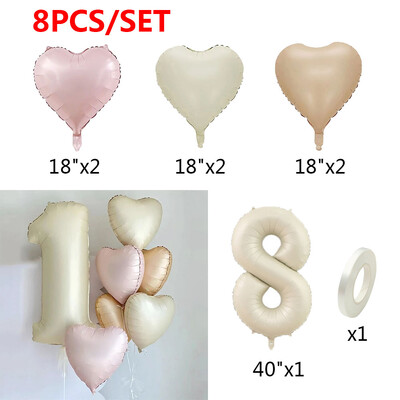 8 vnt. kreminės spalvos širdies folijos balionų rinkinys 40 colių numerio balionų su gimtadieniu vakarėlio dekoracijos Vaikai Mergaitė Berniukas 1 2 3 4 5 6 7 8 9