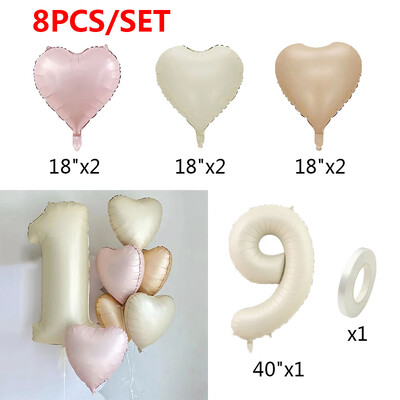 8 vnt. kreminės spalvos širdies folijos balionų rinkinys 40 colių numerio balionų su gimtadieniu vakarėlio dekoracijos Vaikai Mergaitė Berniukas 1 2 3 4 5 6 7 8 9