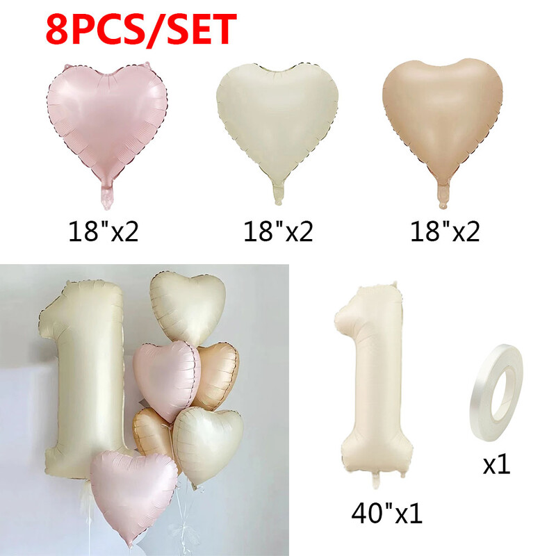 8 vnt. kreminės spalvos širdies folijos balionų rinkinys 40 colių numerio balionų su gimtadieniu vakarėlio dekoracijos Vaikai Mergaitė Berniukas 1 2 3 4 5 6 7 8 9