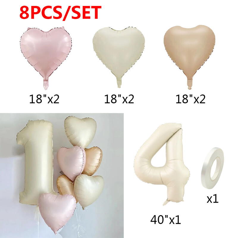 8 vnt. kreminės spalvos širdies folijos balionų rinkinys 40 colių numerio balionų su gimtadieniu vakarėlio dekoracijos Vaikai Mergaitė Berniukas 1 2 3 4 5 6 7 8 9