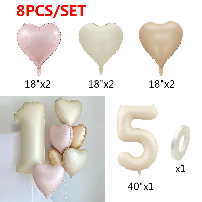 8 vnt. kreminės spalvos širdies folijos balionų rinkinys 40 colių numerio balionų su gimtadieniu vakarėlio dekoracijos Vaikai Mergaitė Berniukas 1 2 3 4 5 6 7 8 9