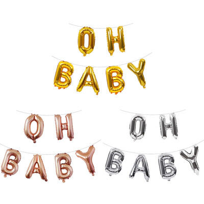 6 τμχ 16 ιντσών Ροζ χρυσό Ασημί Oh Baby Letter Foil Balloons Banner Γάμος Baby Shower Αποκάλυψη φύλου Προμήθειες διακόσμησης για πάρτι