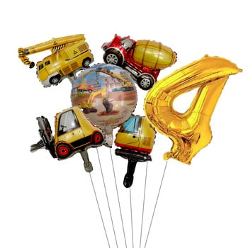 6 τμχ Mini Carton Vehicle Balloon with 32inch Gold Number Set for Boy\'s Construction Θέμα Διακοσμήσεις πάρτι γενεθλίων