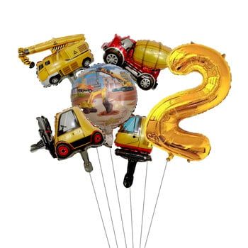 6 τμχ Mini Carton Vehicle Balloon with 32inch Gold Number Set for Boy\'s Construction Θέμα Διακοσμήσεις πάρτι γενεθλίων