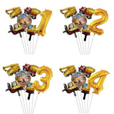 6gab Mini kartona transportlīdzekļa balons ar 32 collu zelta numura balonu komplektu zēnu dzimšanas dienas svinību dekorēšanai