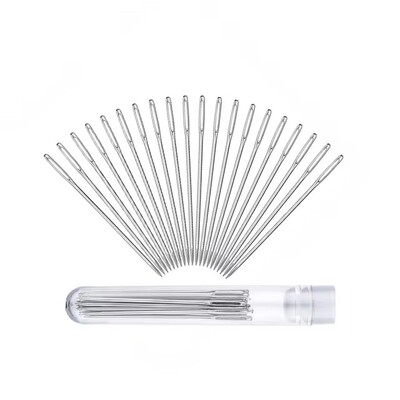 9 db nagy szemű, tompa varrótű keresztszemes kötőtű, kézzel készített bőr hímző cérna tűvarró kellékek