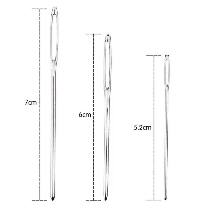 9 db nagy szemű, tompa varrótű keresztszemes kötőtű, kézzel készített bőr hímző cérna tűvarró kellékek