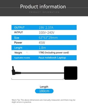 19V 2.37A 4.0*1.35MM лаптоп AC адаптер зарядно за Asus VivoBook X541UV K200MA X556UB X512FA X540LJ TP300L TP300LA F402BA X405