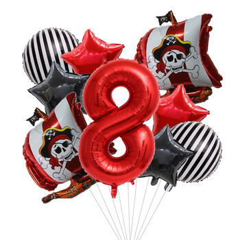 9 τεμ. Cartoon Pirate Balloons Set 32inch Number Balloon Boy Birthday Party Birthday Baby Shower Pirate theme Halloween Balloon