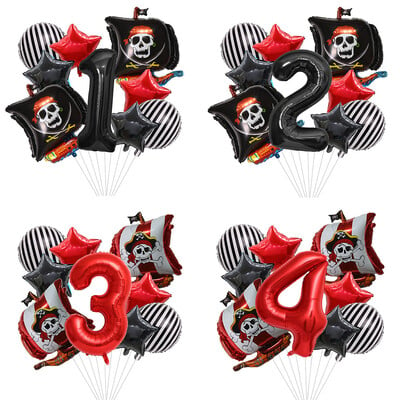 Set de 9 bucăți de baloane de pirat de desene animate, baloane cu numere de 32 inch, decorațiuni pentru petrecerea de naștere pentru băiat, pentru baby shower, cu temă de pirat, balon de Halloween