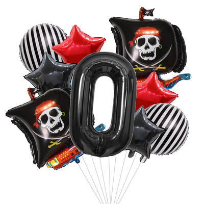 Set de 9 bucăți de baloane de pirat de desene animate, baloane cu numere de 32 inch, decorațiuni pentru petrecerea de naștere pentru băiat, pentru baby shower, cu temă de pirat, balon de Halloween