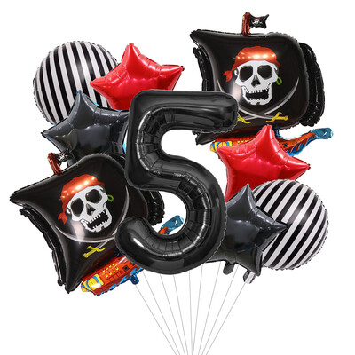 Set de 9 bucăți de baloane de pirat de desene animate, baloane cu numere de 32 inch, decorațiuni pentru petrecerea de naștere pentru băiat, pentru baby shower, cu temă de pirat, balon de Halloween