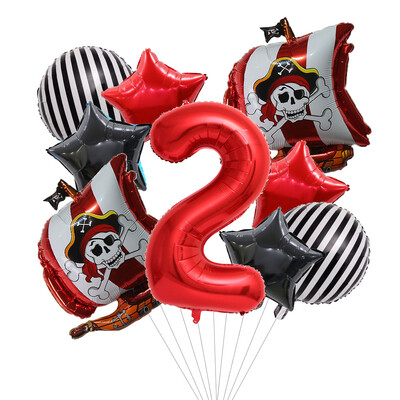 Set de 9 bucăți de baloane de pirat de desene animate, baloane cu numere de 32 inch, decorațiuni pentru petrecerea de naștere pentru băiat, pentru baby shower, cu temă de pirat, balon de Halloween