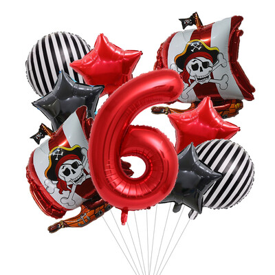 Set de 9 bucăți de baloane de pirat de desene animate, baloane cu numere de 32 inch, decorațiuni pentru petrecerea de naștere pentru băiat, pentru baby shower, cu temă de pirat, balon de Halloween