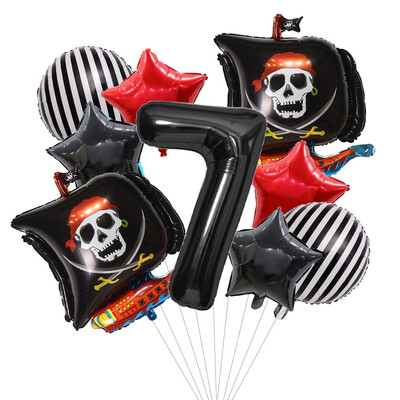Set de 9 bucăți de baloane de pirat de desene animate, baloane cu numere de 32 inch, decorațiuni pentru petrecerea de naștere pentru băiat, pentru baby shower, cu temă de pirat, balon de Halloween