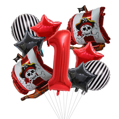 Set de 9 bucăți de baloane de pirat de desene animate, baloane cu numere de 32 inch, decorațiuni pentru petrecerea de naștere pentru băiat, pentru baby shower, cu temă de pirat, balon de Halloween