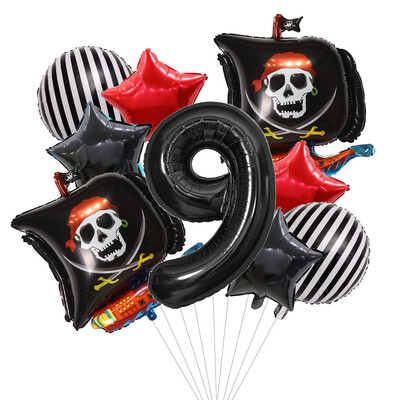 Set de 9 bucăți de baloane de pirat de desene animate, baloane cu numere de 32 inch, decorațiuni pentru petrecerea de naștere pentru băiat, pentru baby shower, cu temă de pirat, balon de Halloween