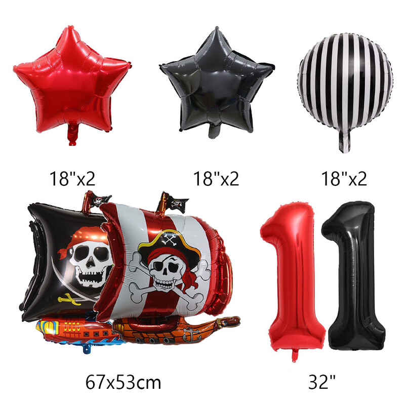 Set de 9 bucăți de baloane de pirat de desene animate, baloane cu numere de 32 inch, decorațiuni pentru petrecerea de naștere pentru băiat, pentru baby shower, cu temă de pirat, balon de Halloween