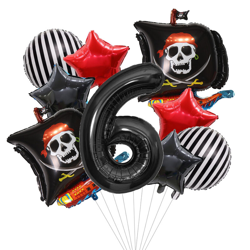 Set de 9 bucăți de baloane de pirat de desene animate, baloane cu numere de 32 inch, decorațiuni pentru petrecerea de naștere pentru băiat, pentru baby shower, cu temă de pirat, balon de Halloween