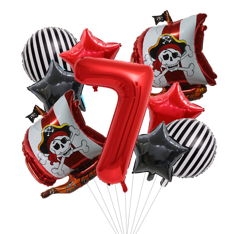 Set de 9 bucăți de baloane de pirat de desene animate, baloane cu numere de 32 inch, decorațiuni pentru petrecerea de naștere pentru băiat, pentru baby shower, cu temă de pirat, balon de Halloween