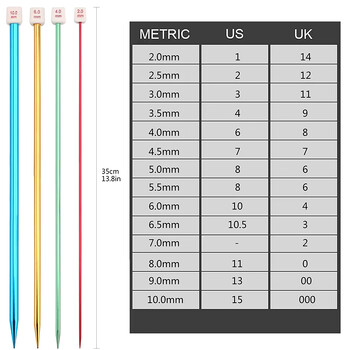 2 τεμάχια/Σετ 2-8mm ίσιες βελόνες πλεξίματος μονής μύτης Βελόνες πλεξίματος μήκους 13,8 ιντσών για χειροποίητο πλέξιμο DIY