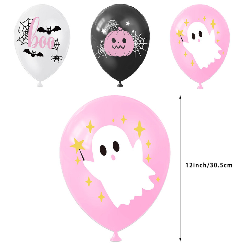 Ružový halloweenský balón na párty, roztomilé halloweenske latexové balóny, ružová tekvica, roztomilý duch, balón Boo, 12 ks