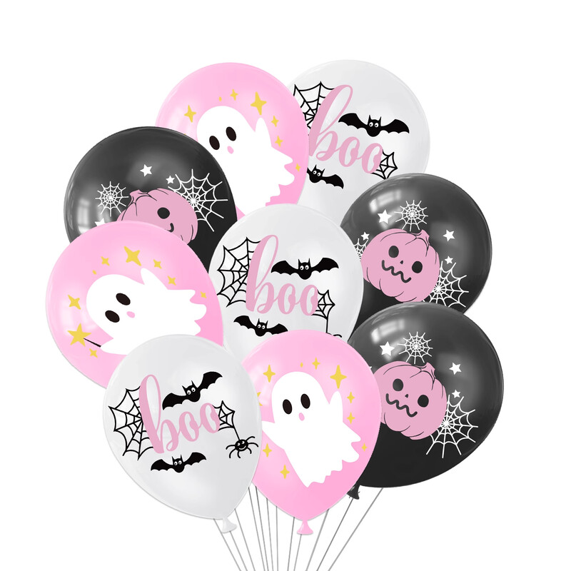 Ružový halloweenský balón na párty, roztomilé halloweenske latexové balóny, ružová tekvica, roztomilý duch, balón Boo, 12 ks