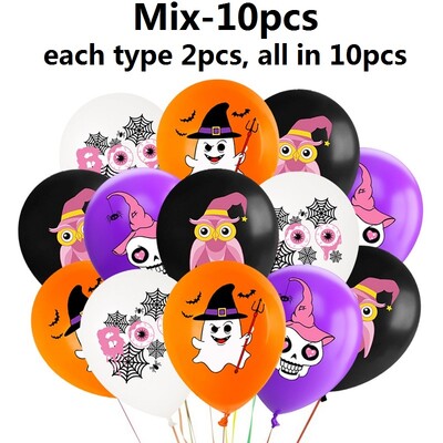 Sada ružových halloweenskych balónov, halloweenska párty dekorácia, balón s motívom sov, ducha, pavúka, lebky a čiernej mačky, 30 cm, 10 ks.