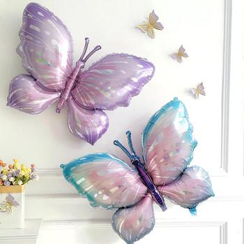 40 ιντσών Gradient Colorful Big Number 1-9 Foil Balloon Pink Butterfly Balloon for Girls Fairy Birthday Decoration Party Supplies