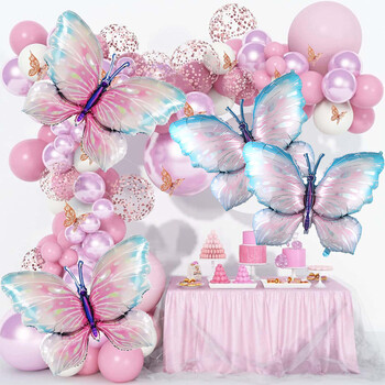 40 ιντσών Gradient Colorful Big Number 1-9 Foil Balloon Pink Butterfly Balloon for Girls Fairy Birthday Decoration Party Supplies