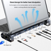 Dokovacia stanica USB C 10-v-1 Hub typu C na HDMI kompatibilný RJ45 3,5 mm AUX USB 3.0 adaptér pre Macbook / stojan na notebook HUAWEI