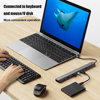 USB C Docking Station 10-in-1 Type-C Hub σε συμβατό με HDMI προσαρμογέα RJ45 3,5mm AUX USB 3.0 για Macbook / HUAWEI Laptop Stand