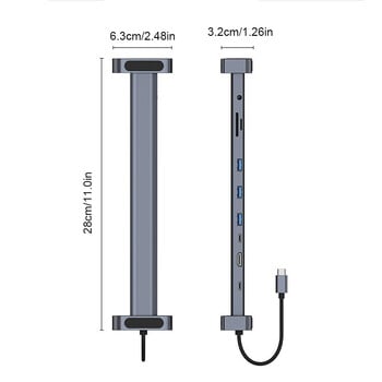 USB C Docking Station 10-in-1 Type-C Hub σε συμβατό με HDMI προσαρμογέα RJ45 3,5mm AUX USB 3.0 για Macbook / HUAWEI Laptop Stand