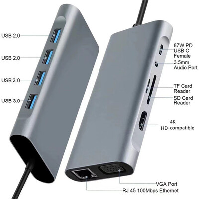 Dokovacia stanica USB C 10-v-1 Hub typu C na HDMI kompatibilný RJ45 3,5 mm AUX USB 3.0 adaptér pre Macbook / stojan na notebook HUAWEI