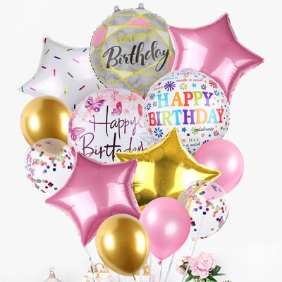 13 kom/1 set Baloni za sretan rođendan Set ružičastih folijskih balona Dječji rođendan Baby Shower Dekoracije za rođendanske zabave