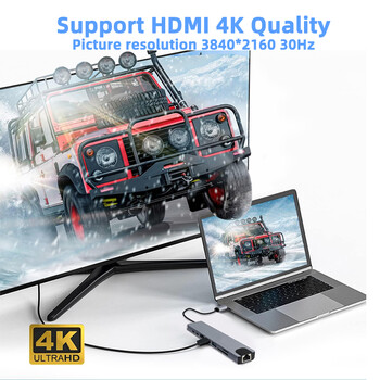 8-в-1 USB C хъбове Докинг станции 4K HDMI-съвместим адаптер Тип C сплитер USB C към HDMI за Macbook Компютърни аксесоари