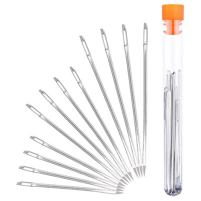 9 db nagy szemű, tompa varrótű keresztszemes kötőtű, kézzel készített bőr hímző cérna tűvarró kellékek