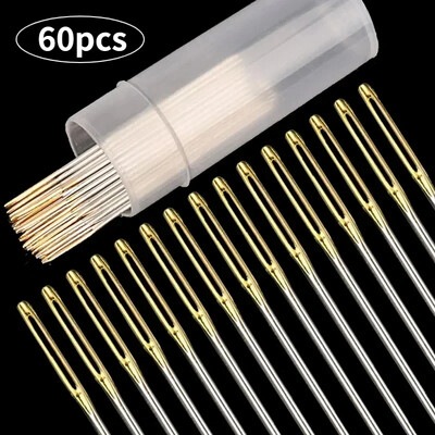 30/60 db Nagy szemű keresztszemes tűk cérnával DIY Stitch hímzés Kézimunka Férőtű Kézi varróeszközök