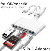 5 viename SD kortelių skaitytuvo USB koncentratorius, skirtas iPhone iPad MacBook USB 3.0 Type C į SD TF kortelės atminties skaitytuvas Flash Drive OTG adapteris