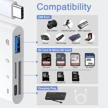 4 в 1 USB OTG четец на карти, съвместим с SD/TF карта, памет на камерата за iPhone, Samsung, huawei, xiaomi, бързо зареждане тип C порт