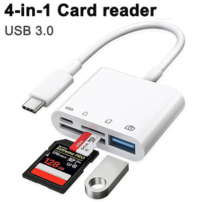 4 viename USB OTG kortelių skaitytuvas Suderinamas su SD/TF kortelių fotoaparato atmintis iPhone Samsung huawei xiaomi greito įkrovimo C tipo prievadas