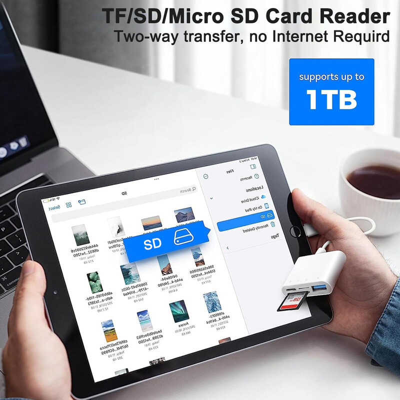 4 viename USB OTG kortelių skaitytuvas Suderinamas su SD/TF kortelių fotoaparato atmintis iPhone Samsung huawei xiaomi greito įkrovimo C tipo prievadas