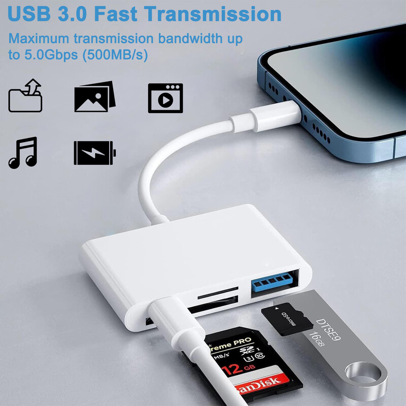 4 viename USB OTG kortelių skaitytuvas Suderinamas su SD/TF kortelių fotoaparato atmintis iPhone Samsung huawei xiaomi greito įkrovimo C tipo prievadas