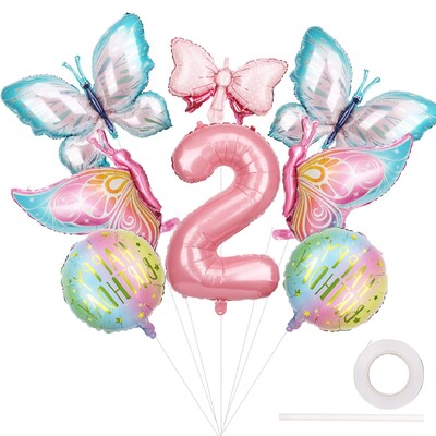 8db Óriás nagy pillangó boldog születésnapot dekoráció masni fólia lufi készlet pillangó témájú parti dekoráció gyereklányok születésnapjára